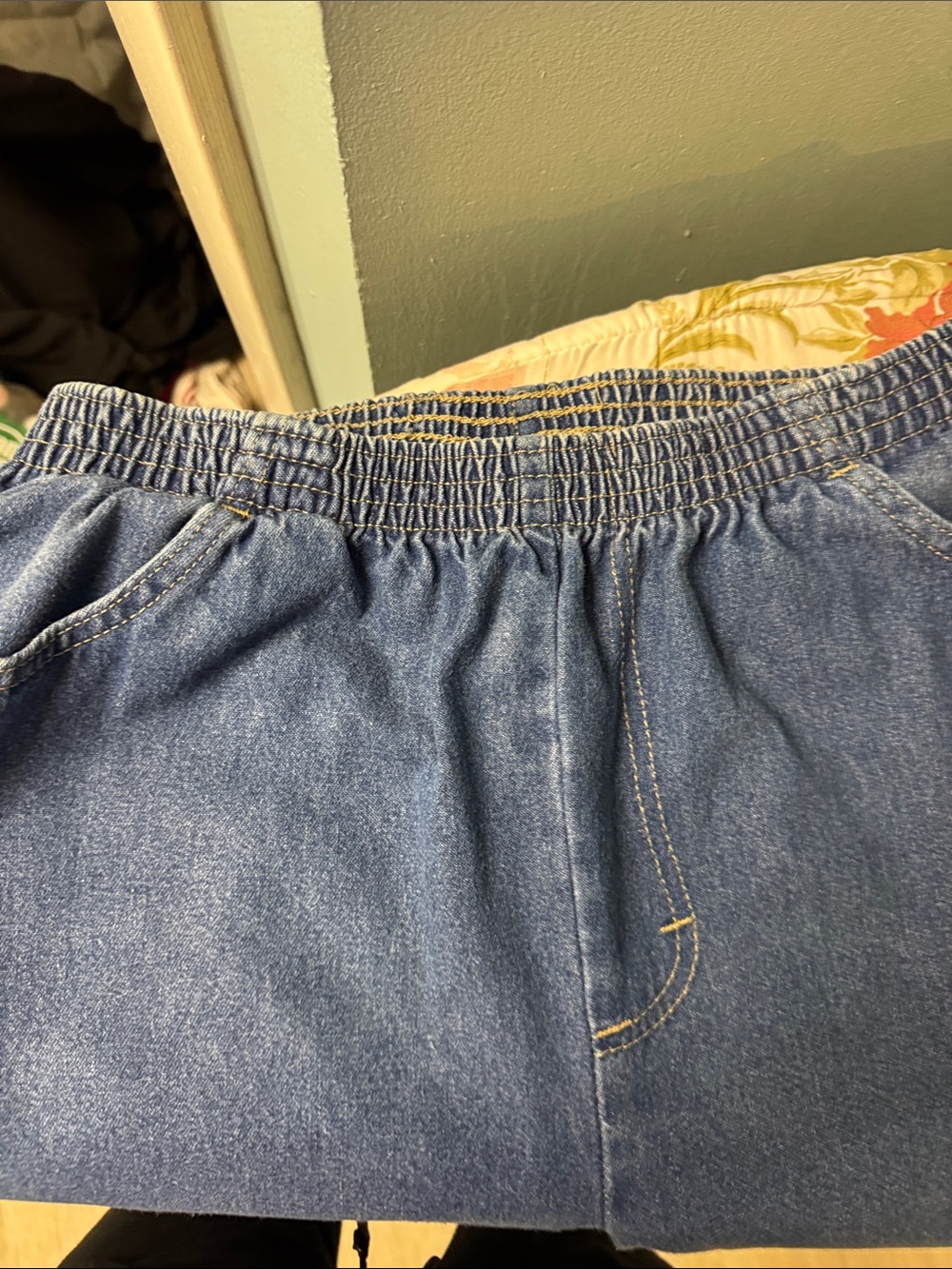 Men's Elastic Waist Blue Denim Jeans